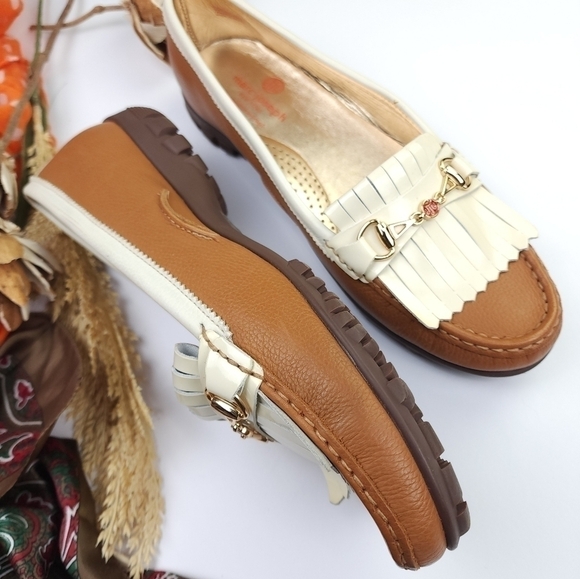 🔴 Marc Joseph Lexington Leather Tan Cream Women's Golf Loafer Sz 11 - Picture 8 of 11